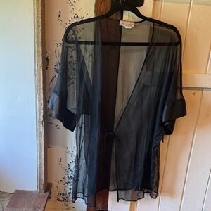 Sheer Black Kimono Front Tie Lingerie Top